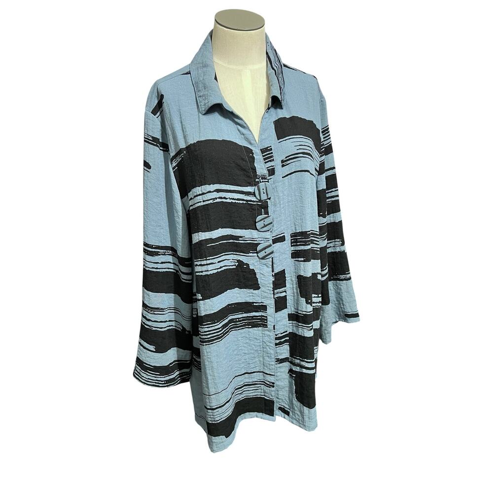 Boho Lagenlook Habitat Resort Coastal Button Up Tunic Shirt Plus Sz XXL - Picture 2 of 12